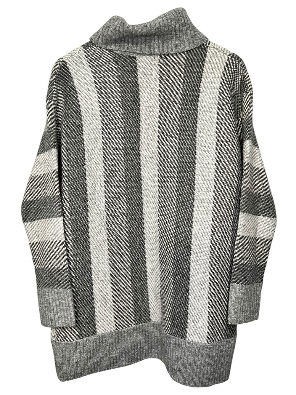 Papaya Woman Grey Striped Cowl Neck Tunic Sweater Chunky Knit Medium Fall Basic